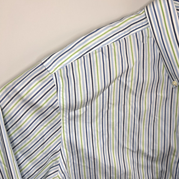Eddie Bauer Button Down Shirt Mens XL Blue Green Stripes Easter Spring Dressy - Picture 8 of 15